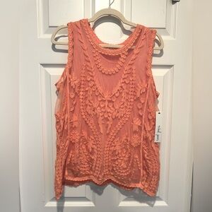 New with tags, Tribal Jeans Peach Embroidered Lace Pullover Lined tank Top large